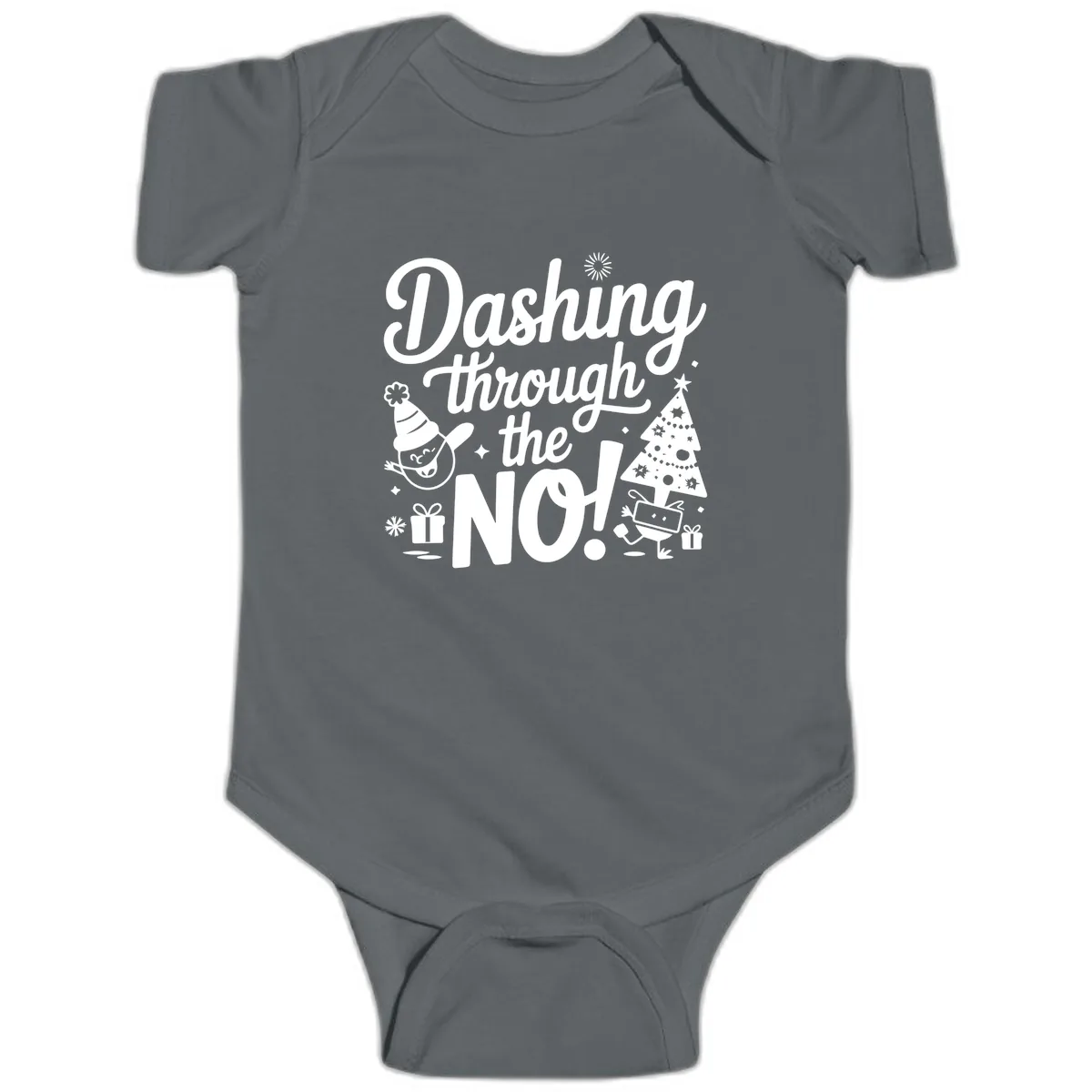 Dashing Through The No Christmas Design Baby Onesie in Charcoal
