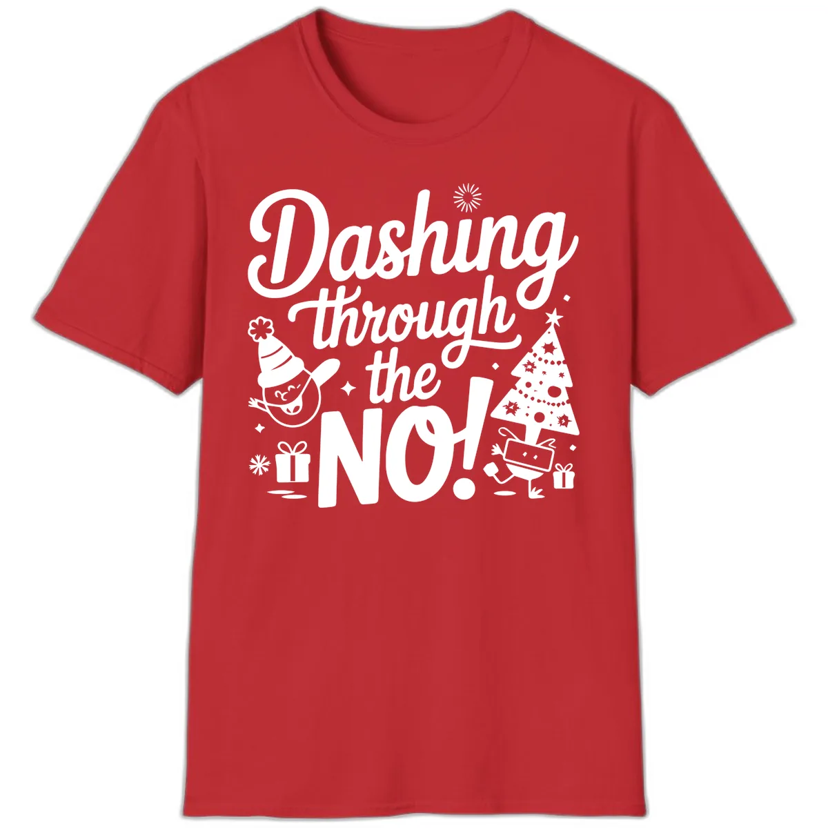 Dashing Through The No Christmas Design T-Shirt in Red
