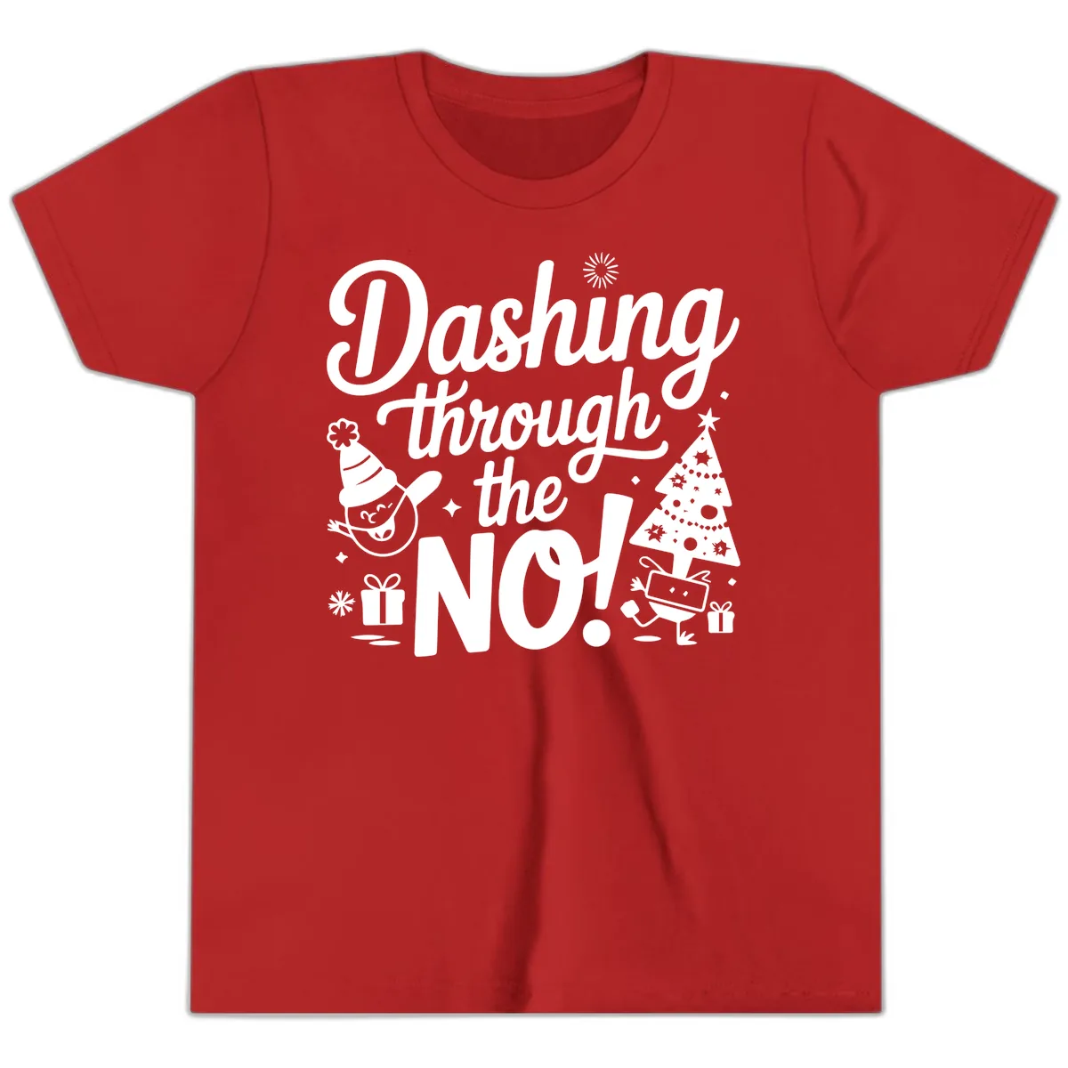 Dashing Through The No Christmas Design Youth T-Shirt in Red