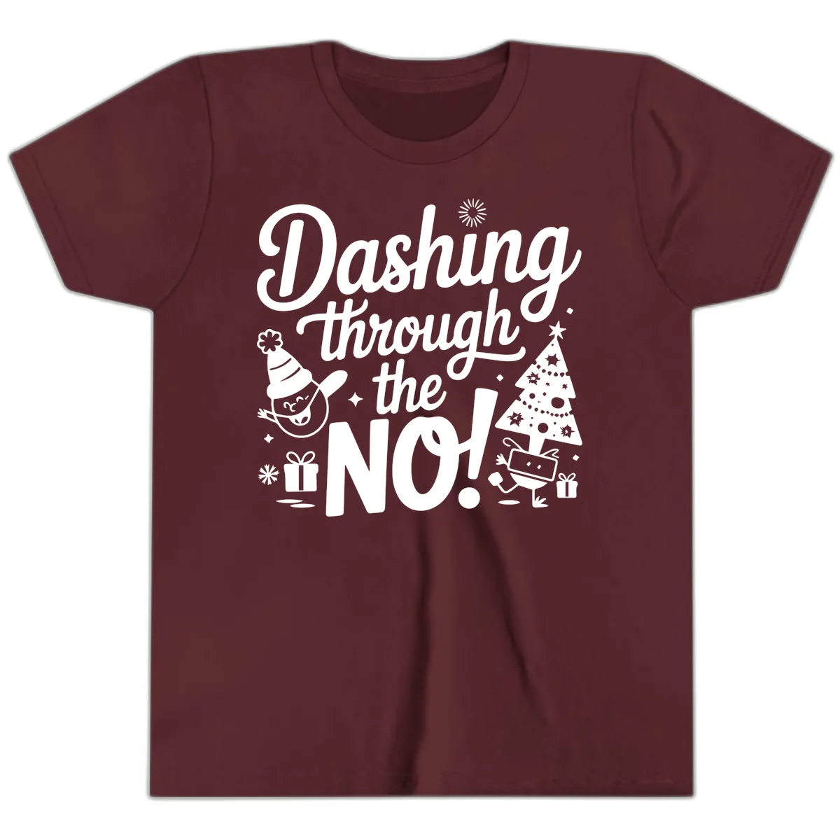 Dashing Through The No Christmas Design Youth T-Shirt in Maroon