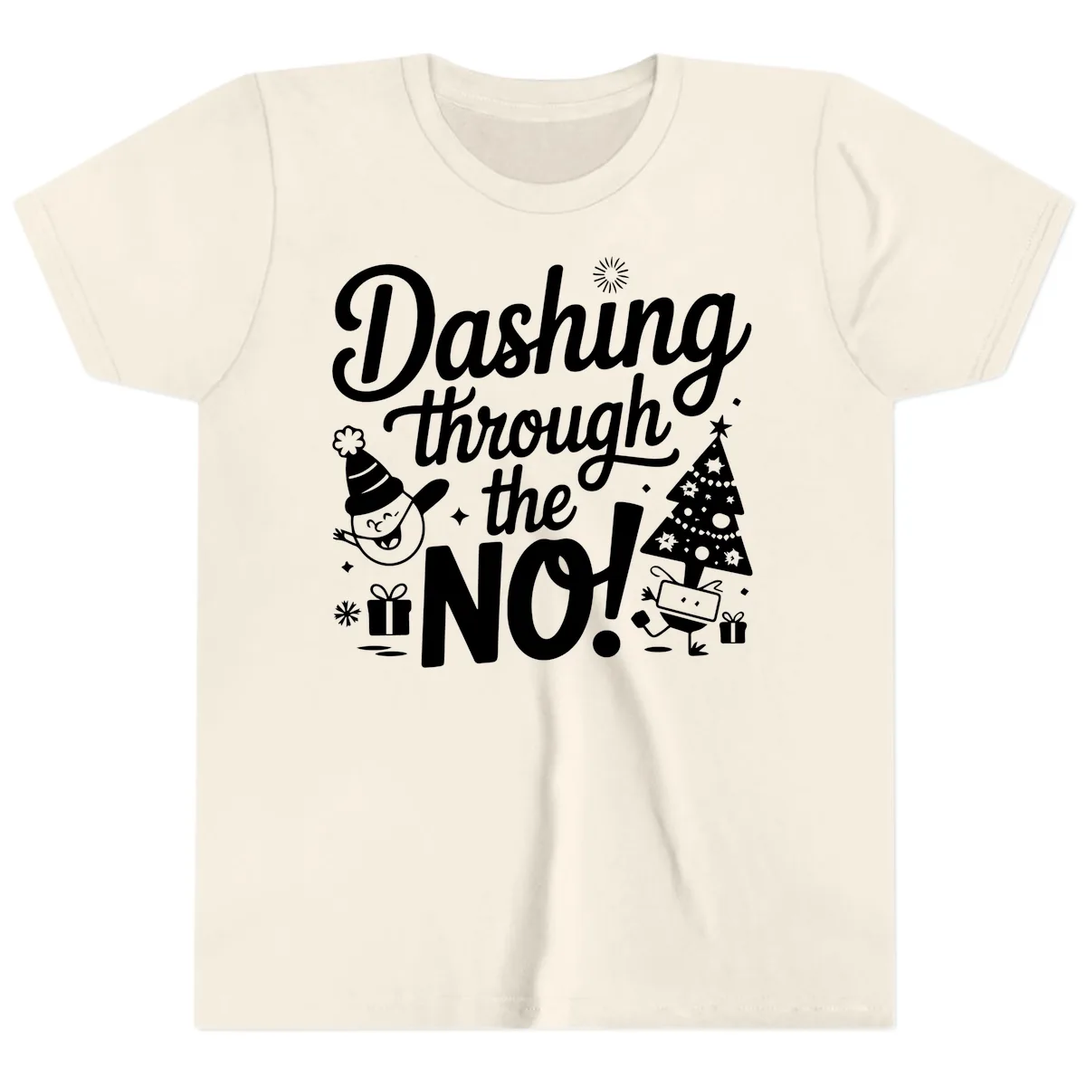 Dashing Through The No Christmas Design Youth T-Shirt in Natural