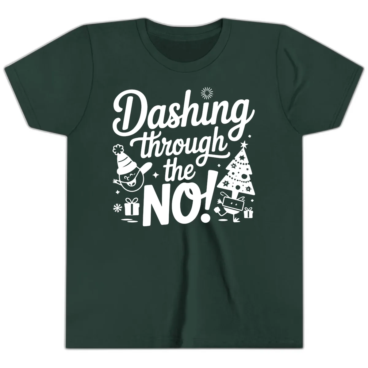 Dashing Through The No Christmas Design Youth T-Shirt in Forest