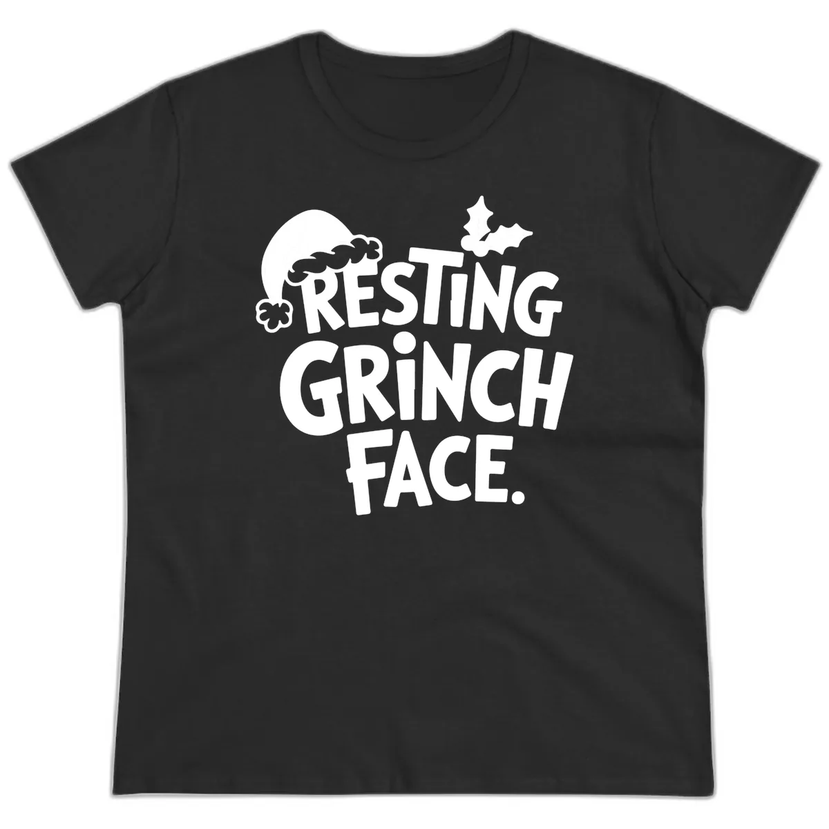Resting Grinch Face Ladies Tee in Black