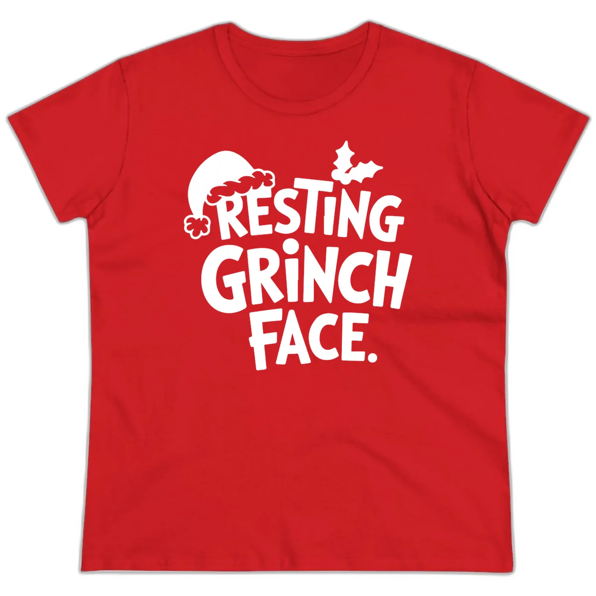 Resting Grinch Face Ladies Tee in Red