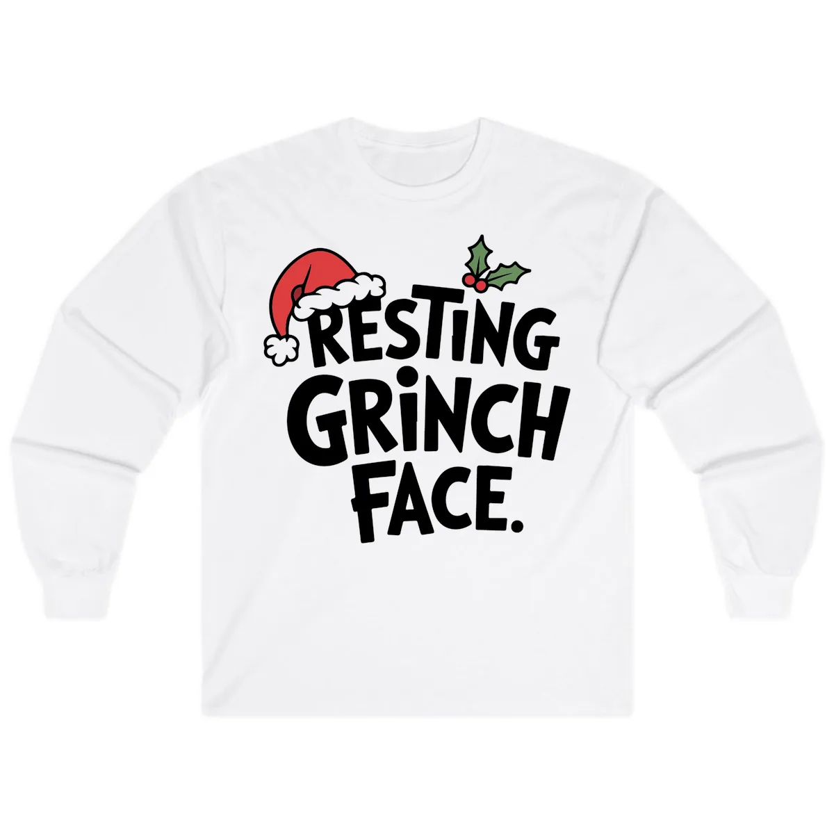 Resting Grinch Face Long Sleeve in White