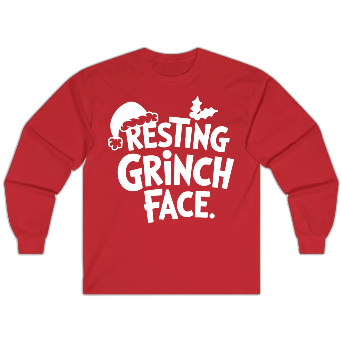 Resting Grinch Face Long Sleeve in Red