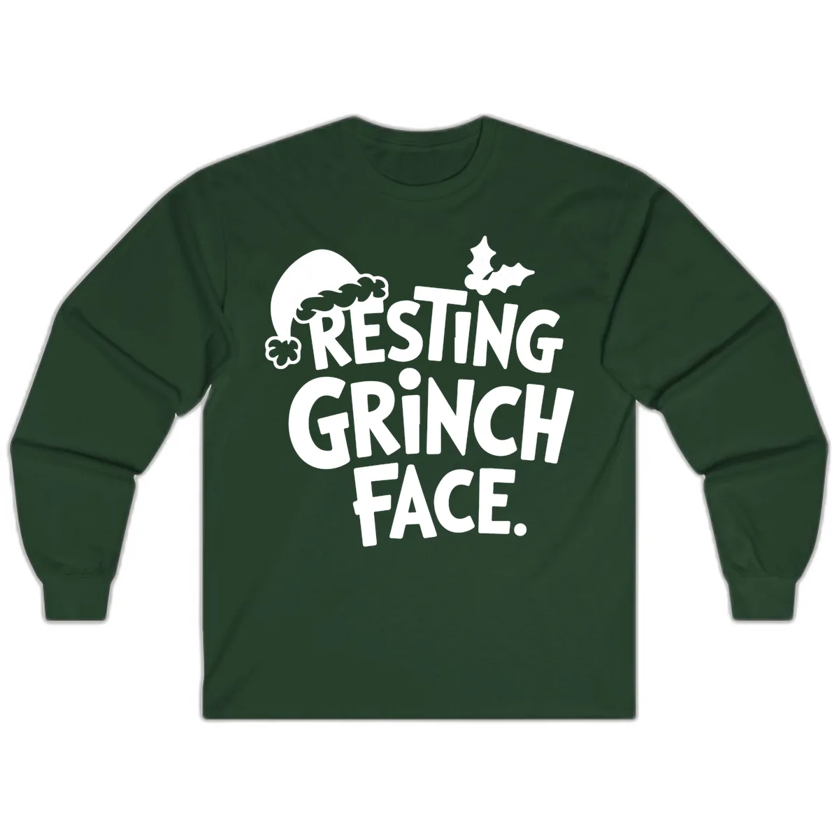 Resting Grinch Face Long Sleeve in Forest Green