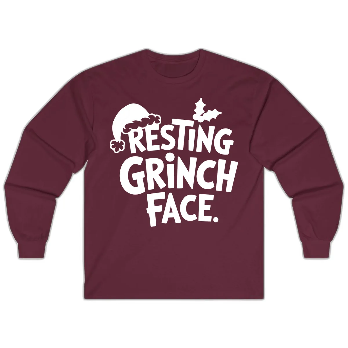 Resting Grinch Face Long Sleeve in Maroon