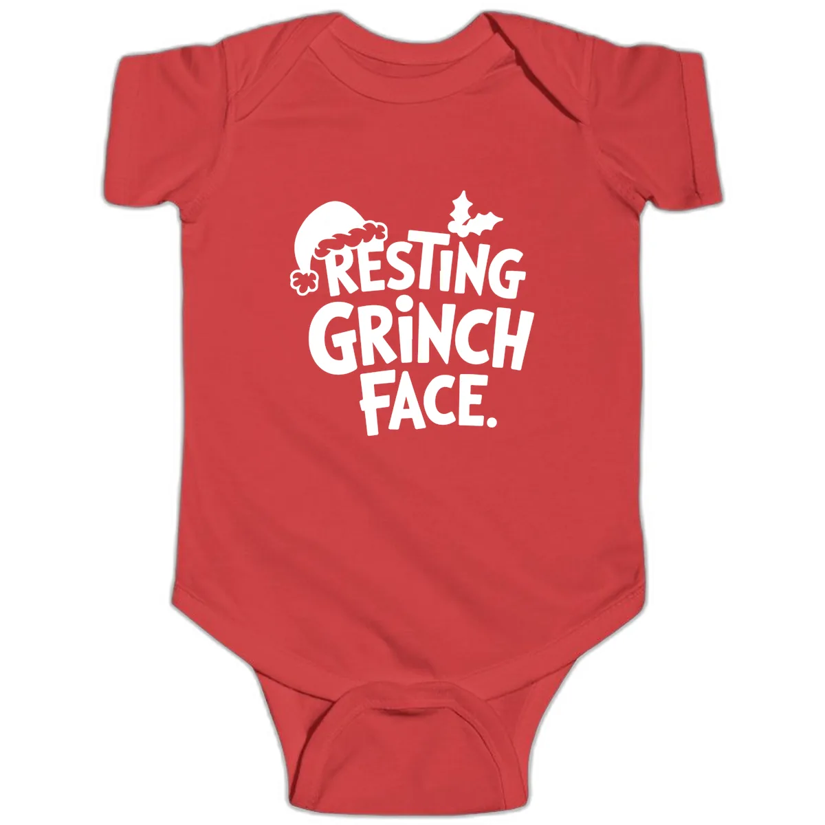 Resting Grinch Face Baby Onesie in Red