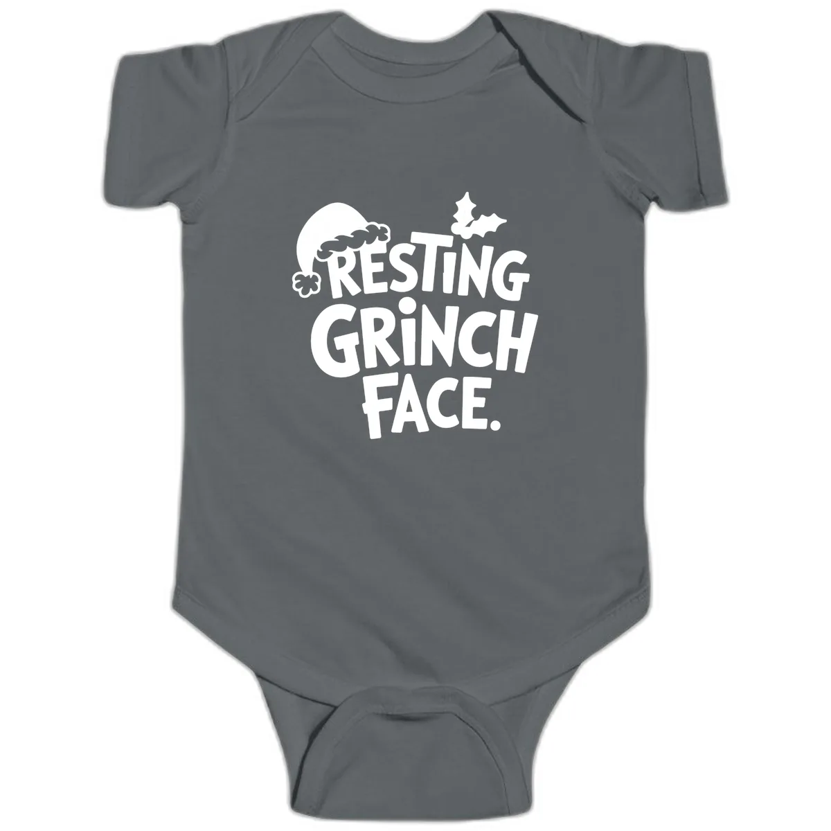 Resting Grinch Face Baby Onesie in Charcoal