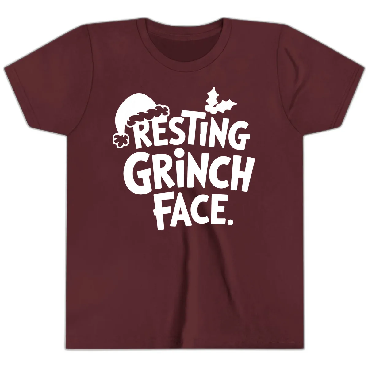 Resting Grinch Face Youth T-Shirt in Maroon