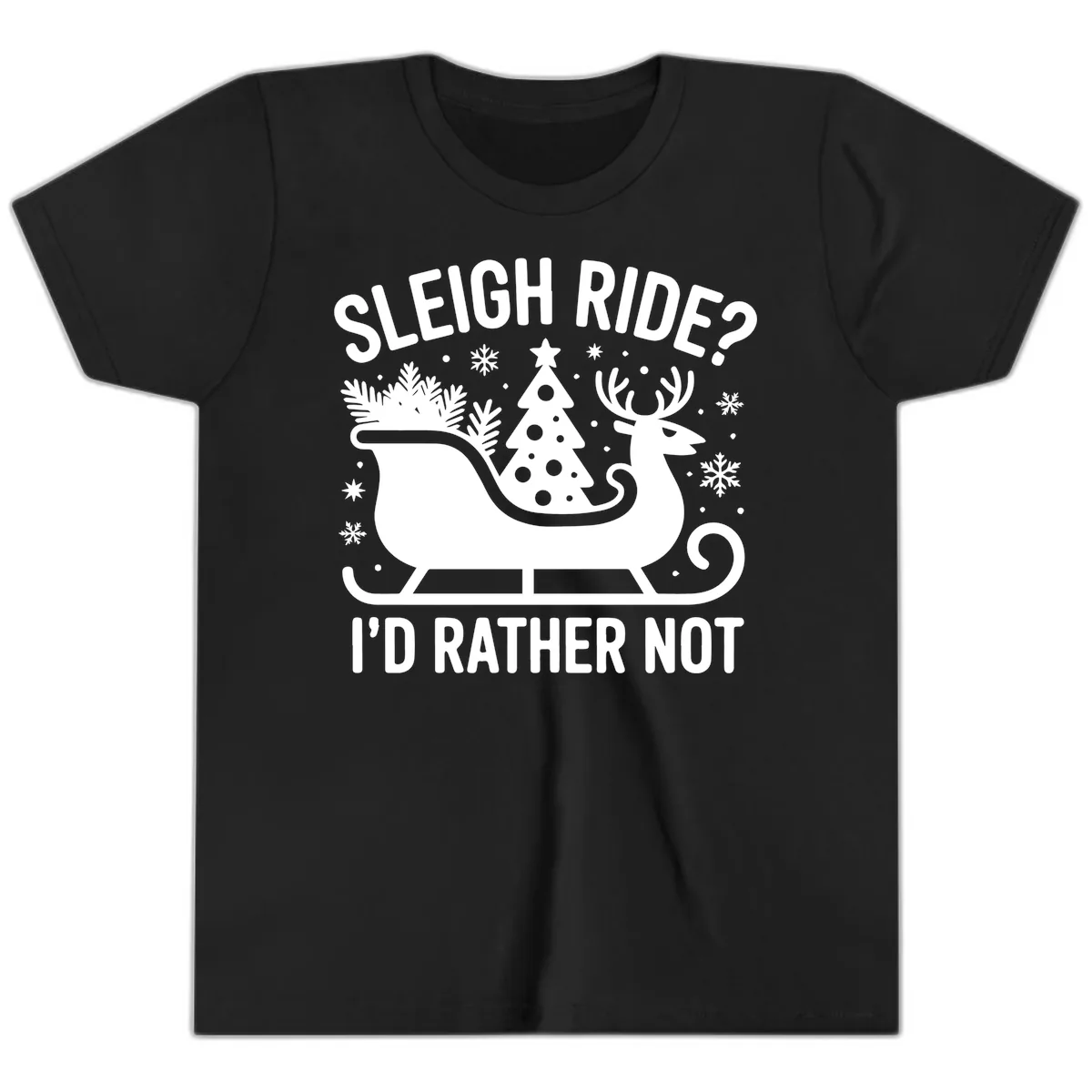Sleigh Ride I'd Rather Not Graphic Youth T-Shirt in Black