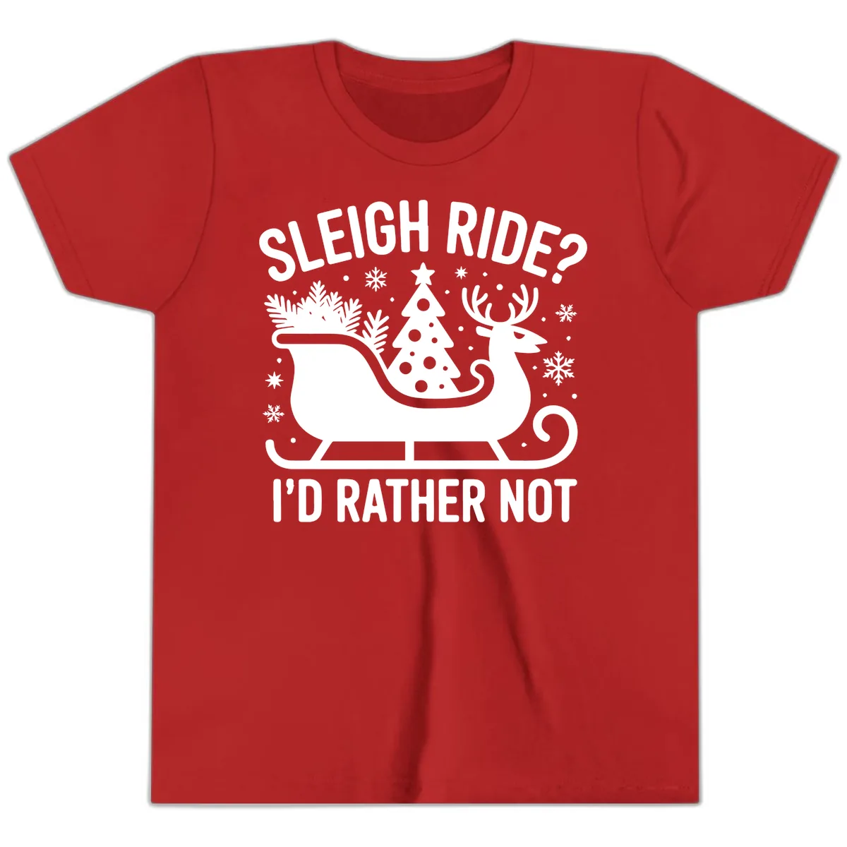 Sleigh Ride I'd Rather Not Graphic Youth T-Shirt in Red