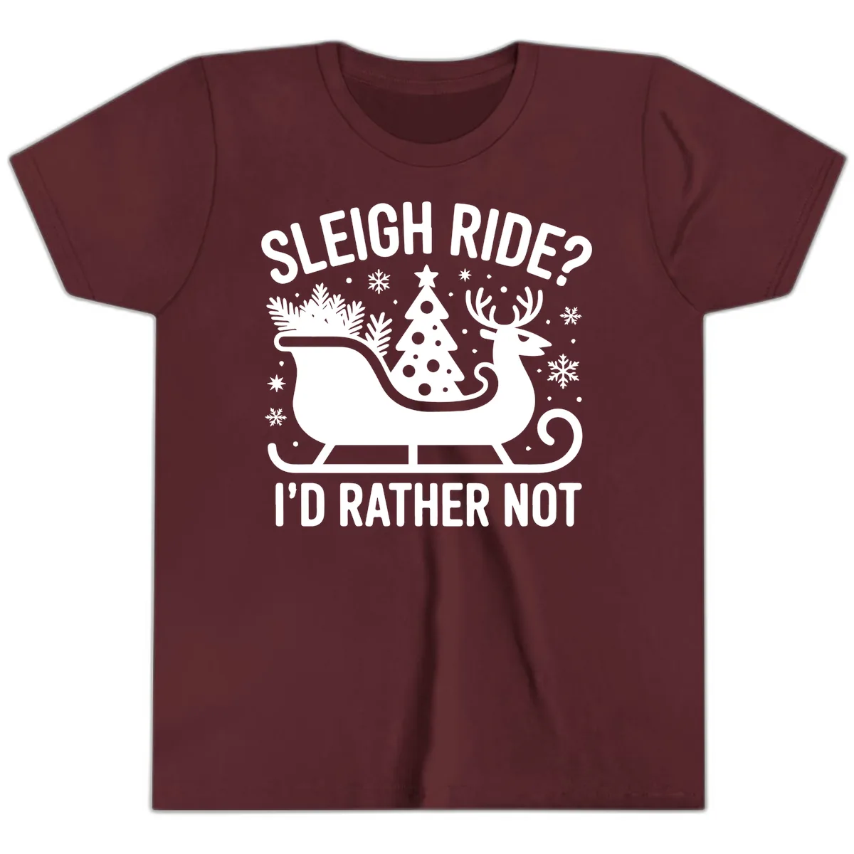 Sleigh Ride I'd Rather Not Graphic Youth T-Shirt in Maroon