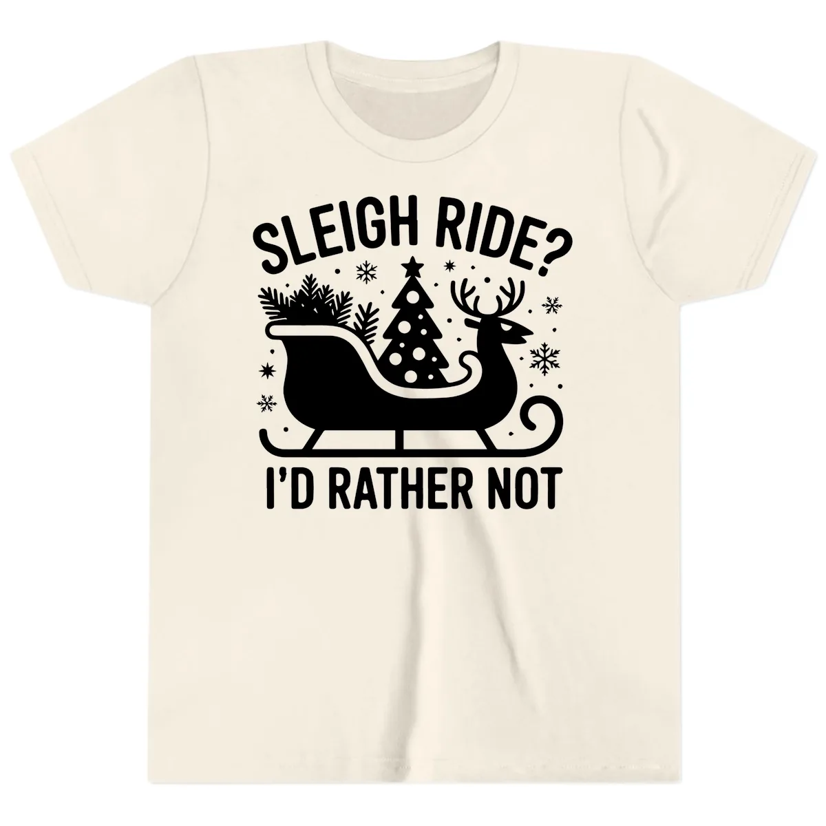 Sleigh Ride I'd Rather Not Graphic Youth T-Shirt in Natural