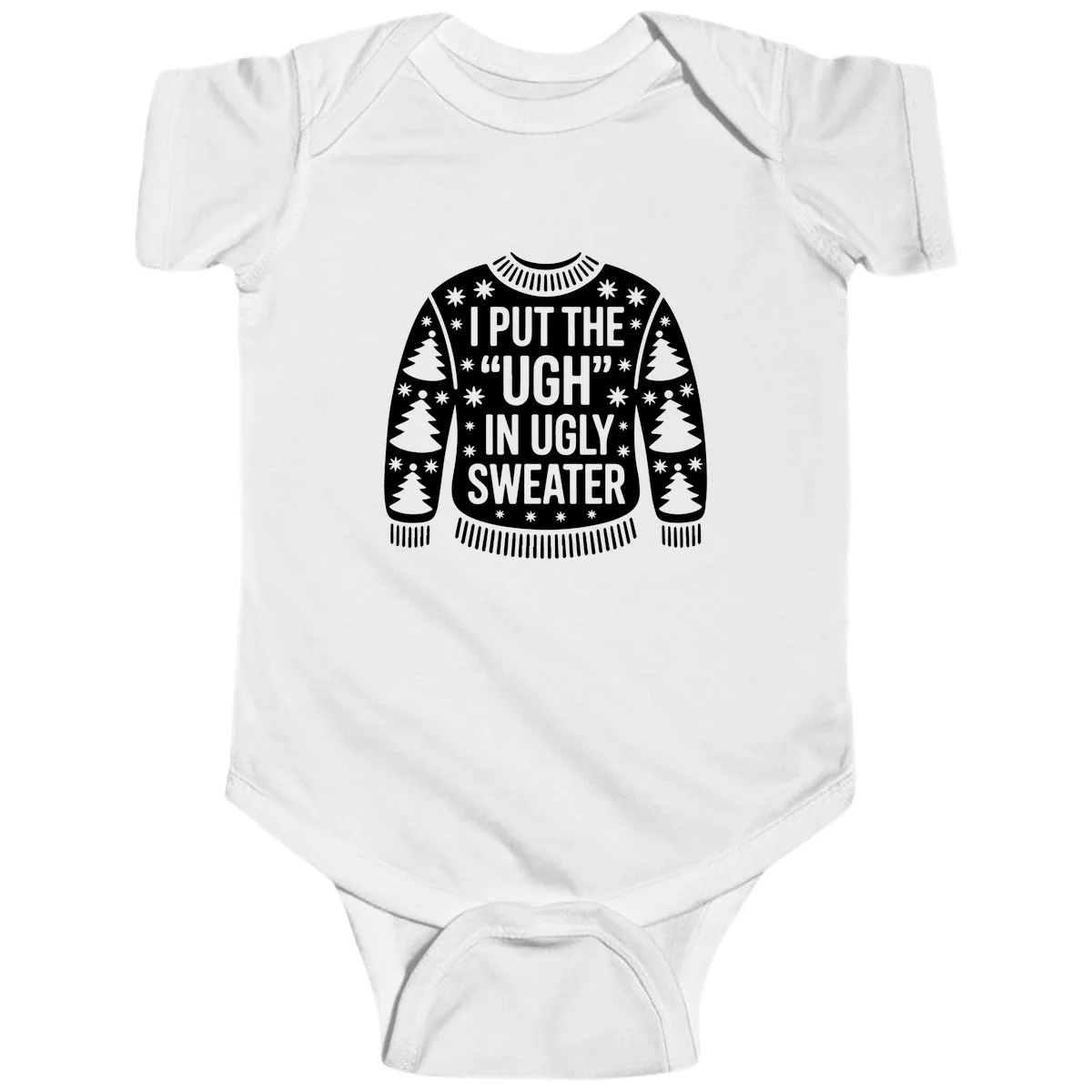 Ugh In Ugly Sweater Baby Onesie in White