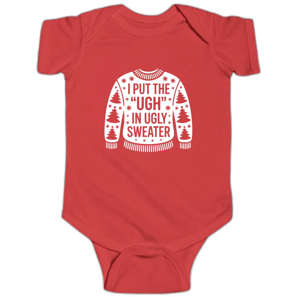 Ugh In Ugly Sweater Baby Onesie in Red