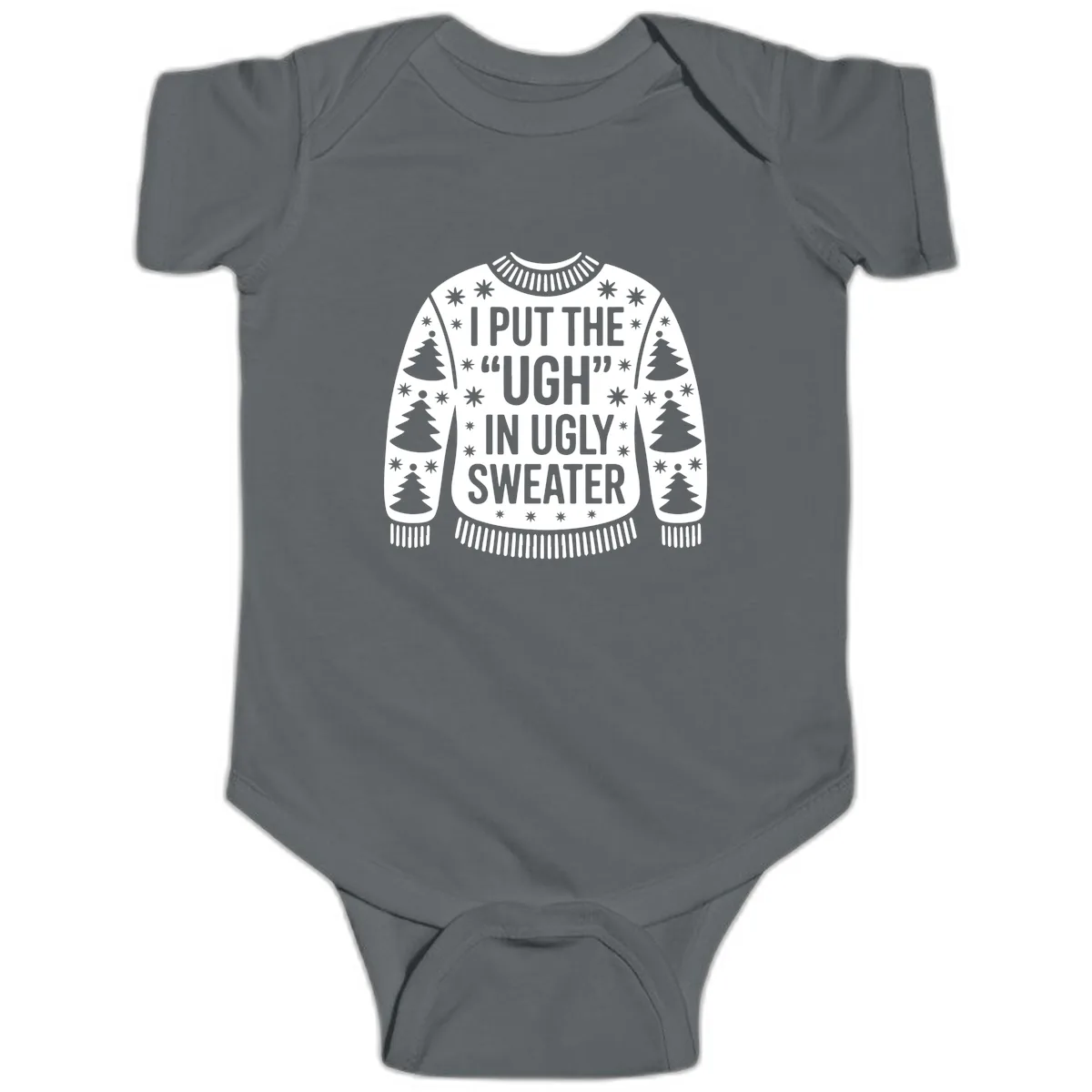 Ugh In Ugly Sweater Baby Onesie in Charcoal