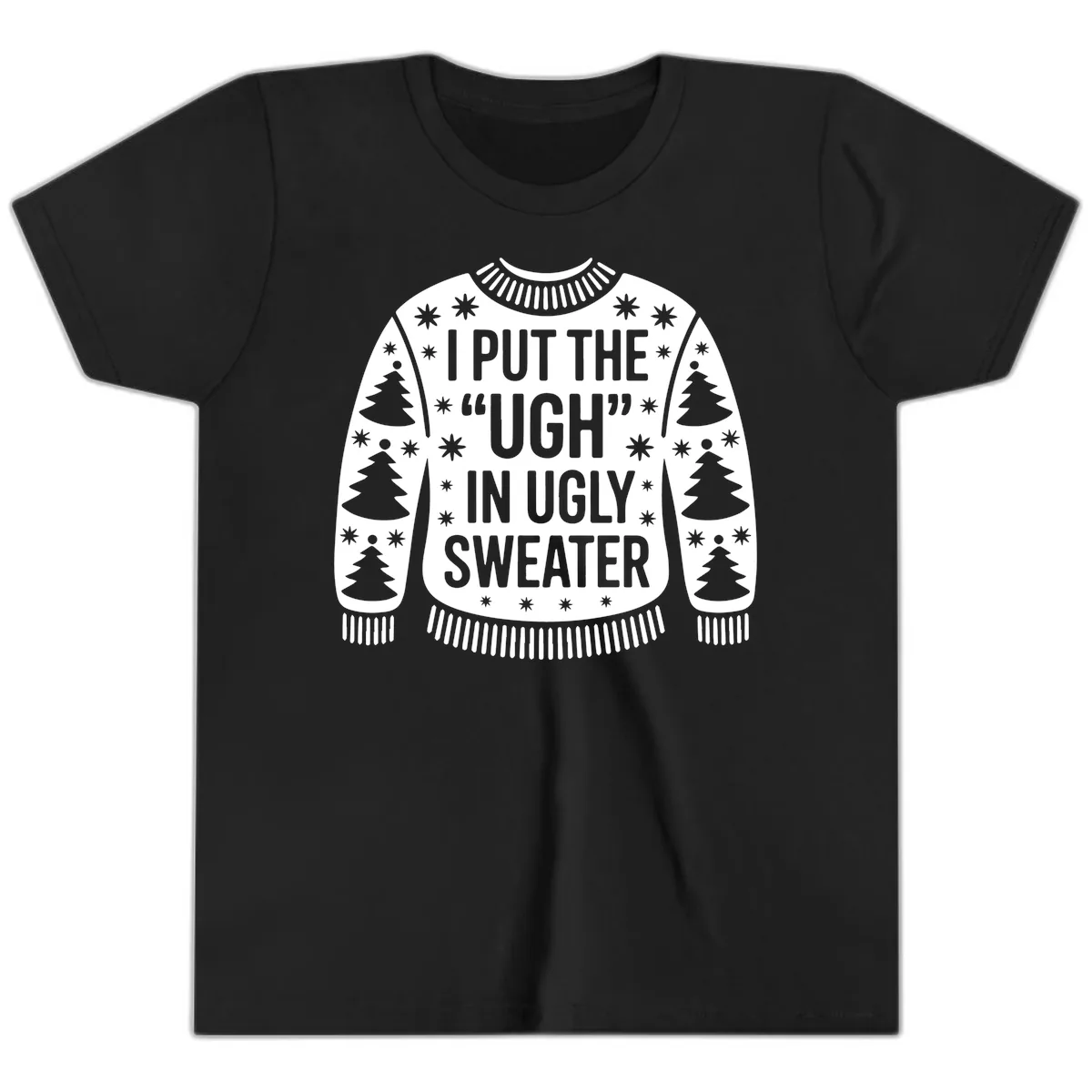 Ugh In Ugly Sweater Youth T-Shirt in Black