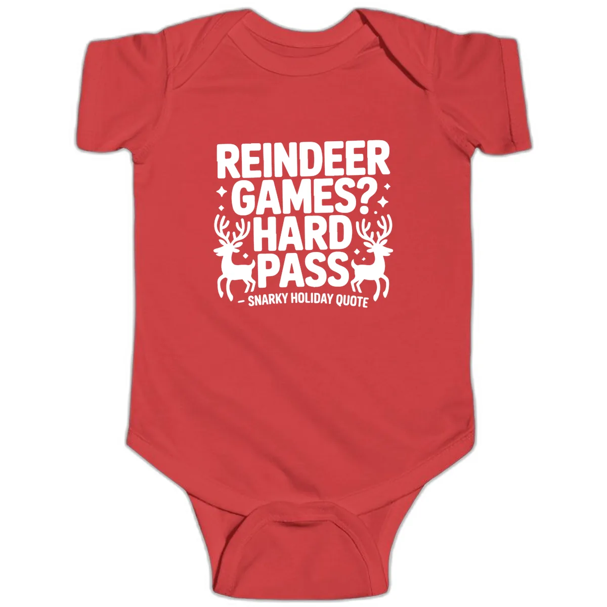 Reindeer Games Hard Pass Quote Baby Onesie in Red