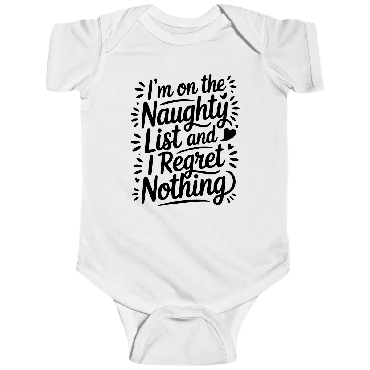 Naughty List I Regret Nothing Baby Onesie in White