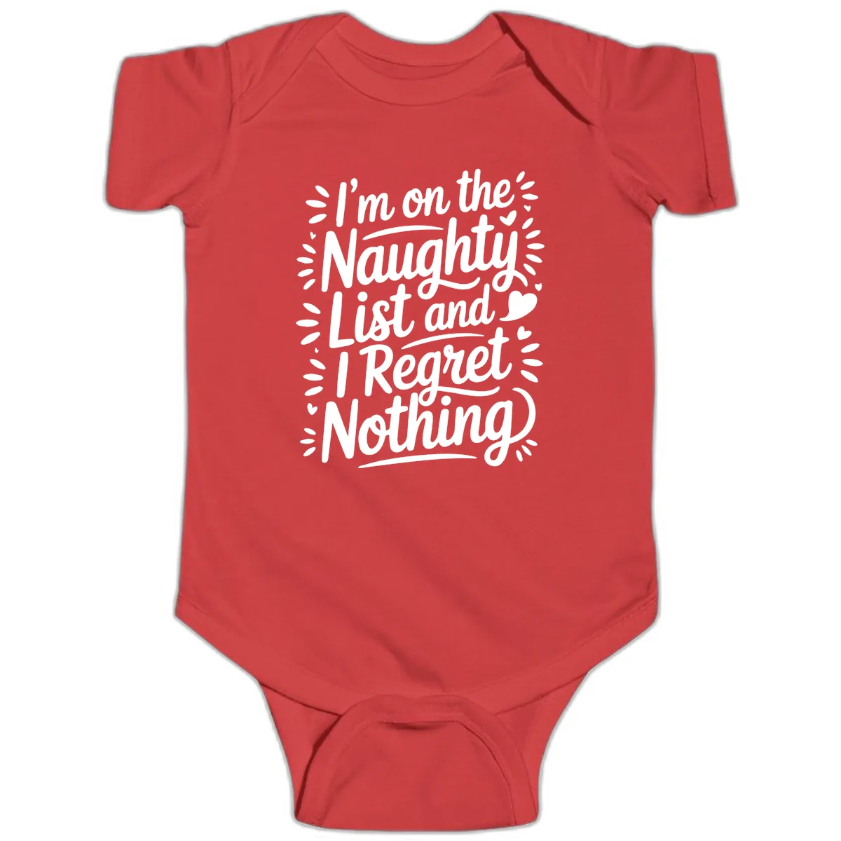 Naughty List I Regret Nothing Baby Onesie in Red