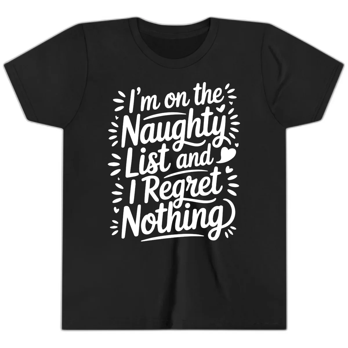 Naughty List I Regret Nothing Youth T-Shirt in Black
