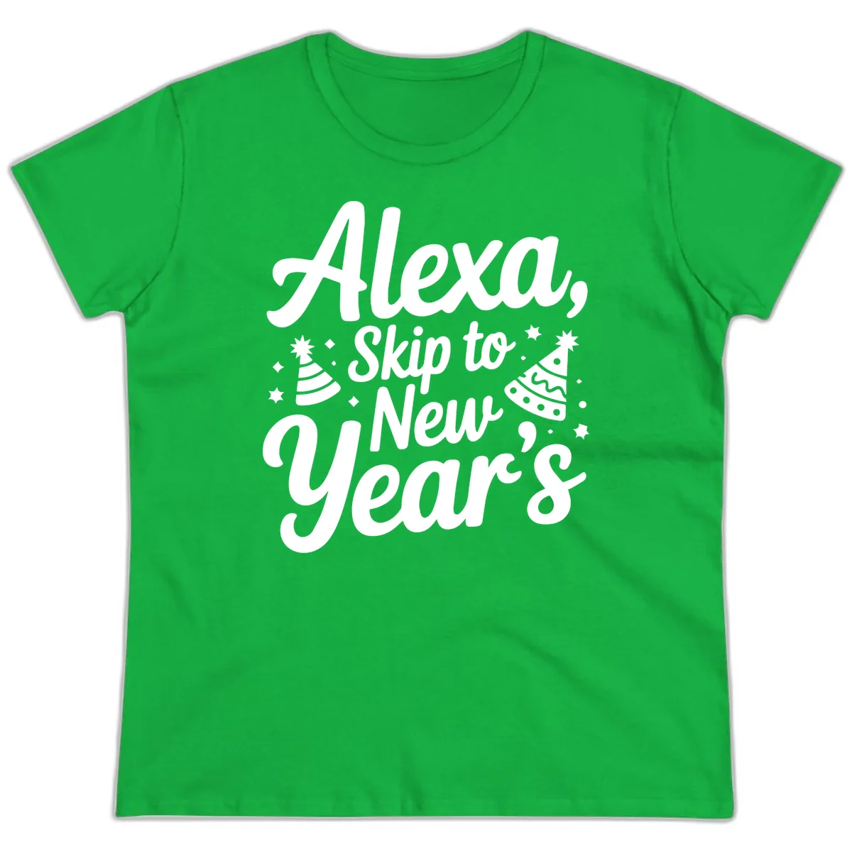 Alexa Skip To New Year's Ladies Tee in Irish Green