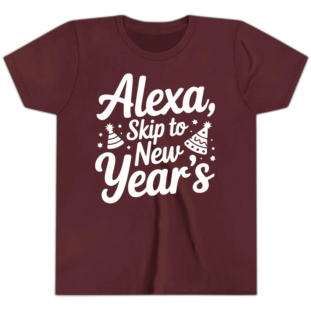 Alexa Skip To New Year's Youth T-Shirt in Maroon