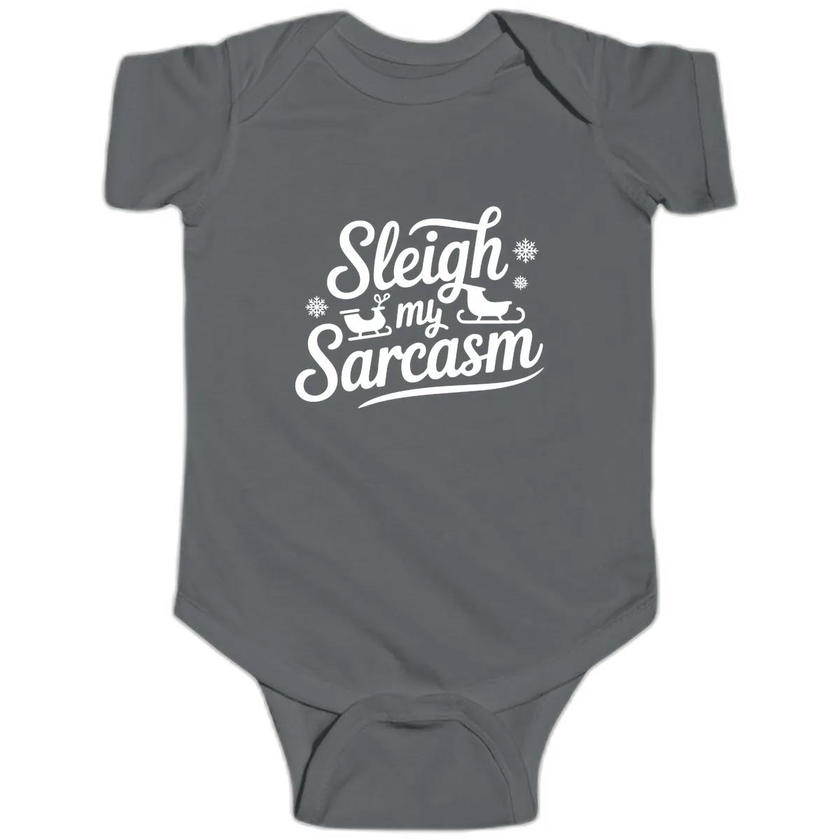 Sleigh My Sarcasm Christmas Graphic Baby Onesie in Charcoal