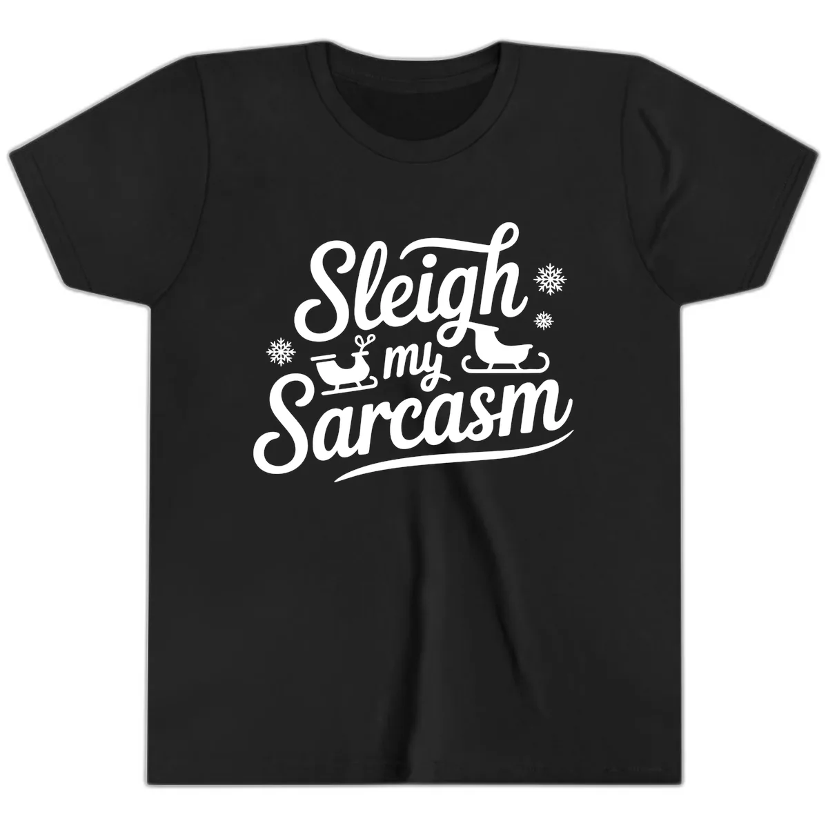 Sleigh My Sarcasm Christmas Graphic Youth T-Shirt in Black