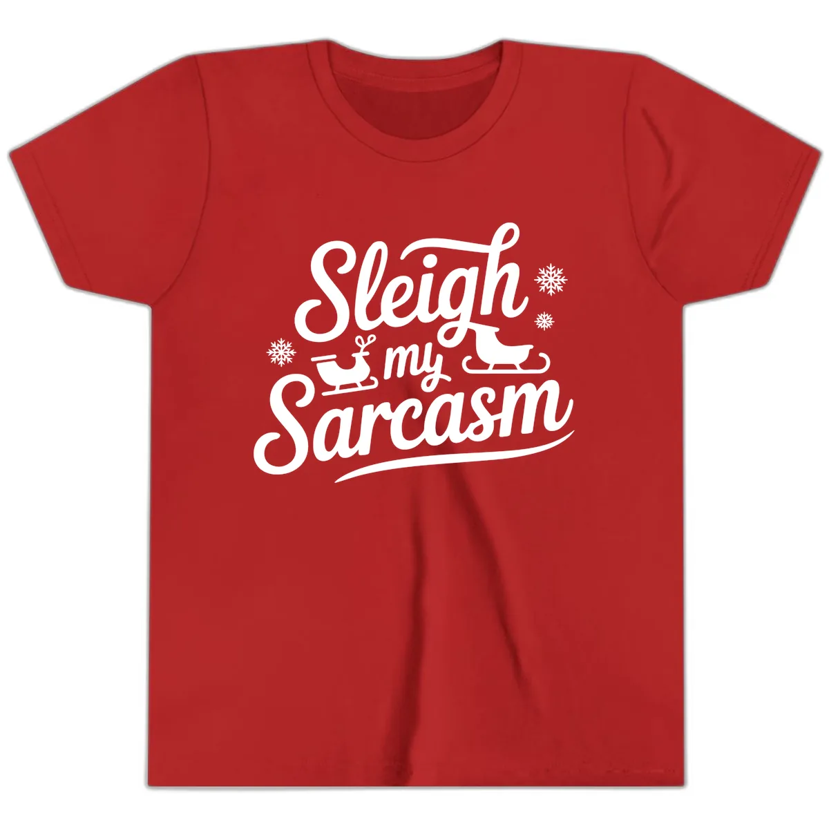 Sleigh My Sarcasm Christmas Graphic Youth T-Shirt in Red