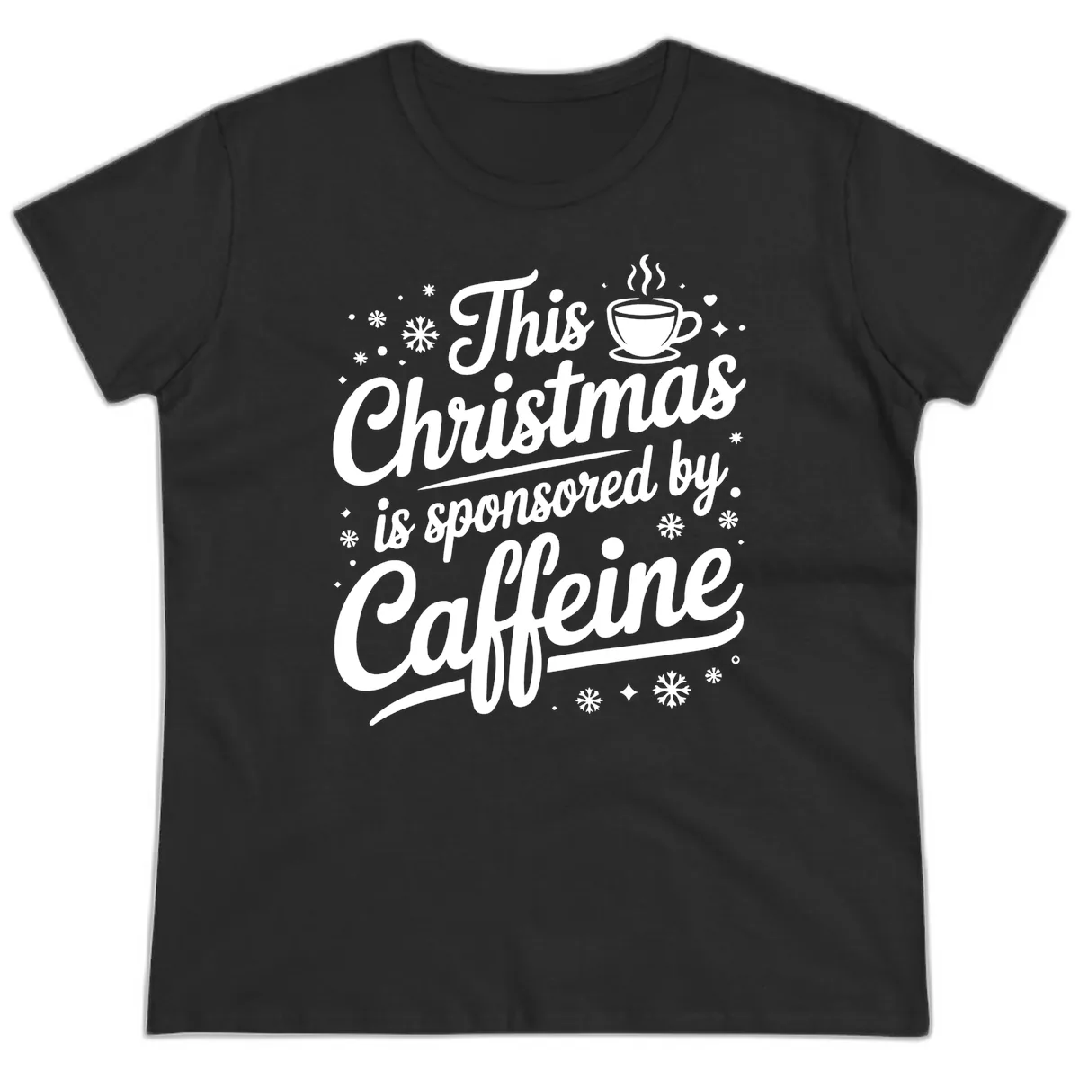Christmas Caffeine Sponsored Design Ladies Tee in Black