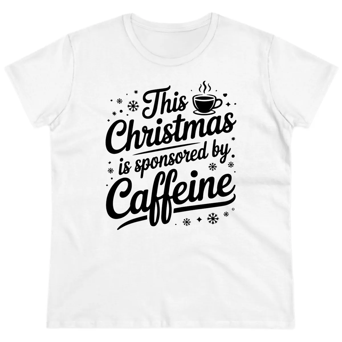 Christmas Caffeine Sponsored Design Ladies Tee in White