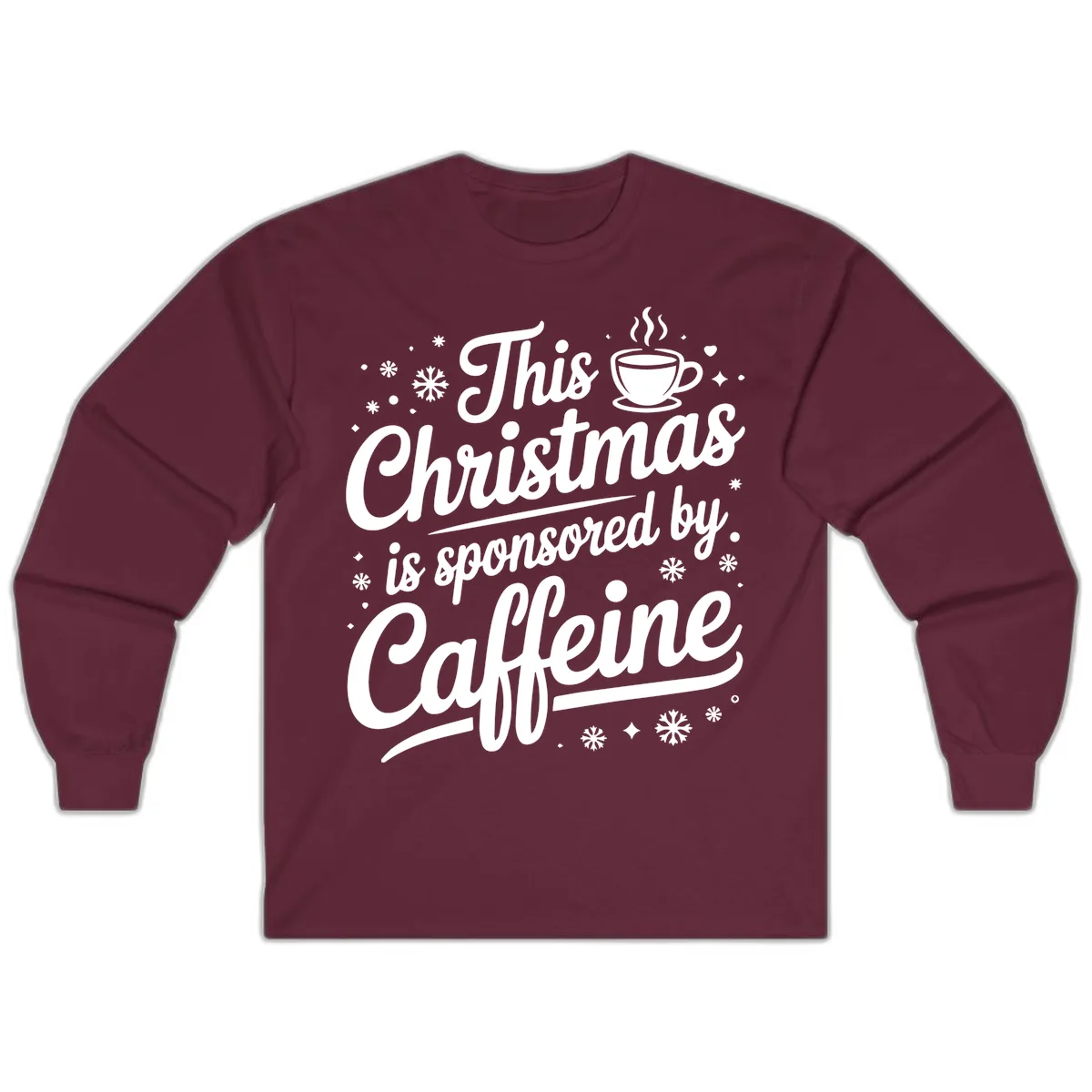 Christmas Caffeine Sponsored Design Long Sleeve in Maroon