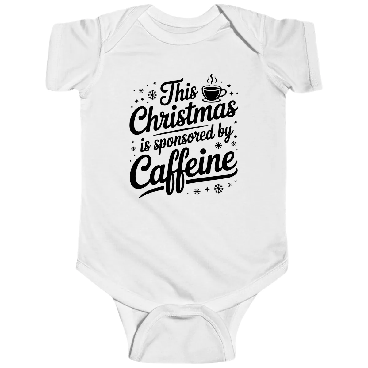 Christmas Caffeine Sponsored Design Baby Onesie in White