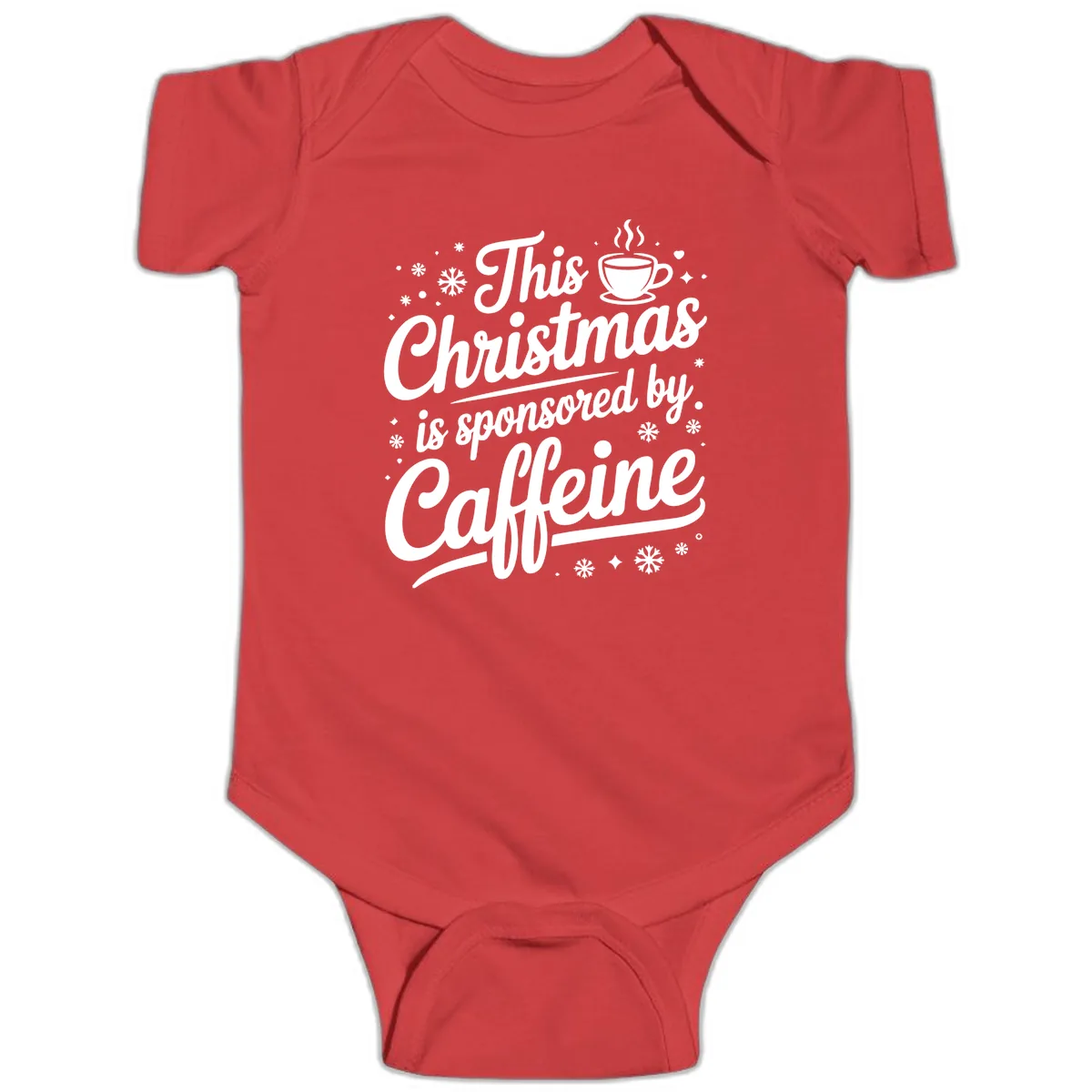 Christmas Caffeine Sponsored Design Baby Onesie in Red