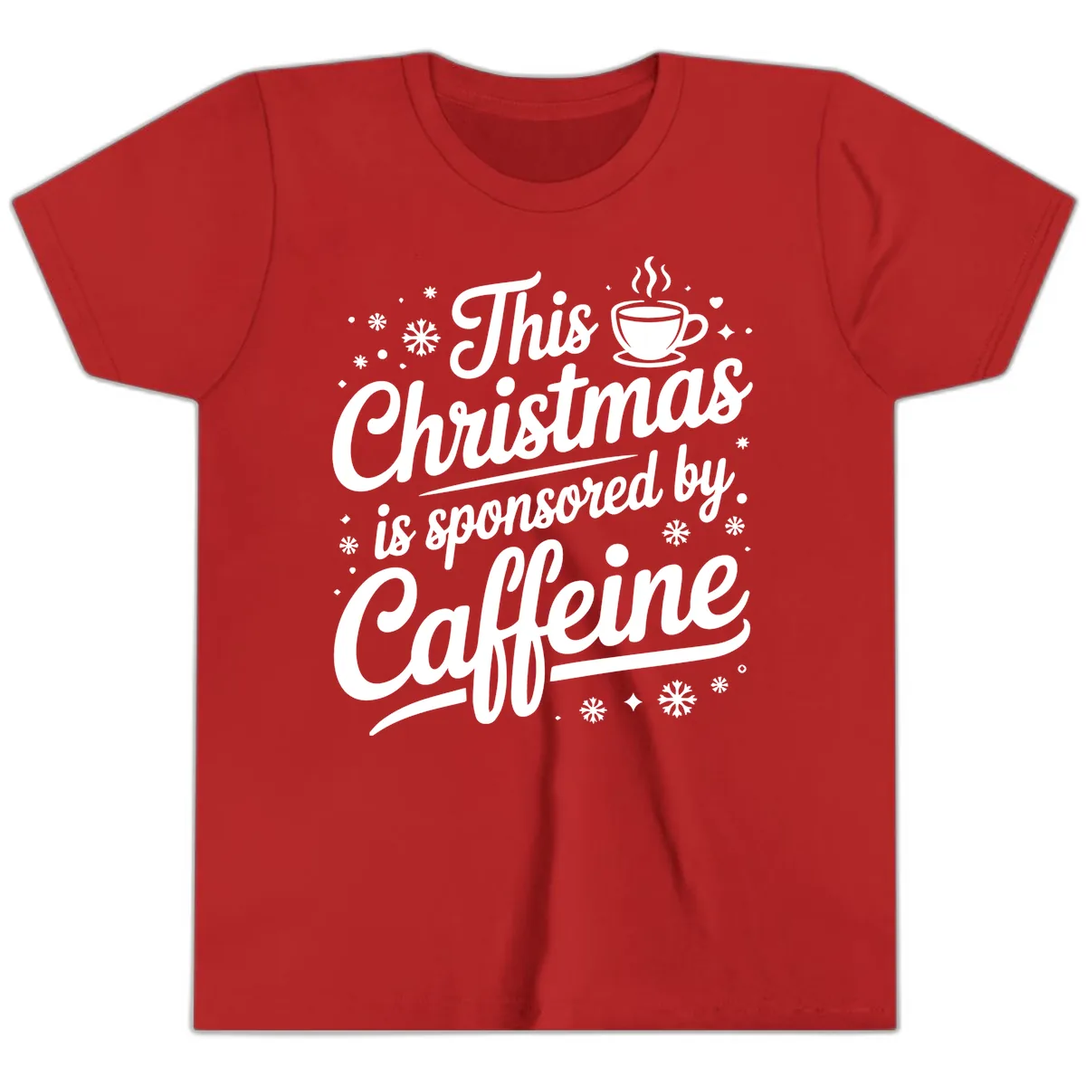 Christmas Caffeine Sponsored Design Youth T-Shirt in Red