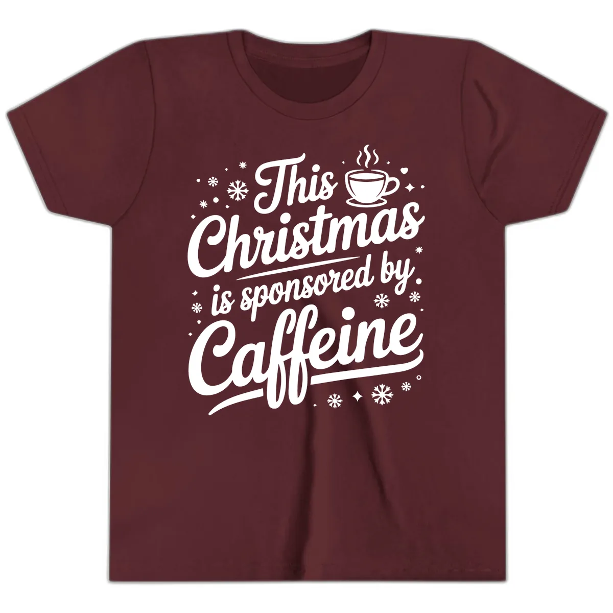 Christmas Caffeine Sponsored Design Youth T-Shirt in Maroon