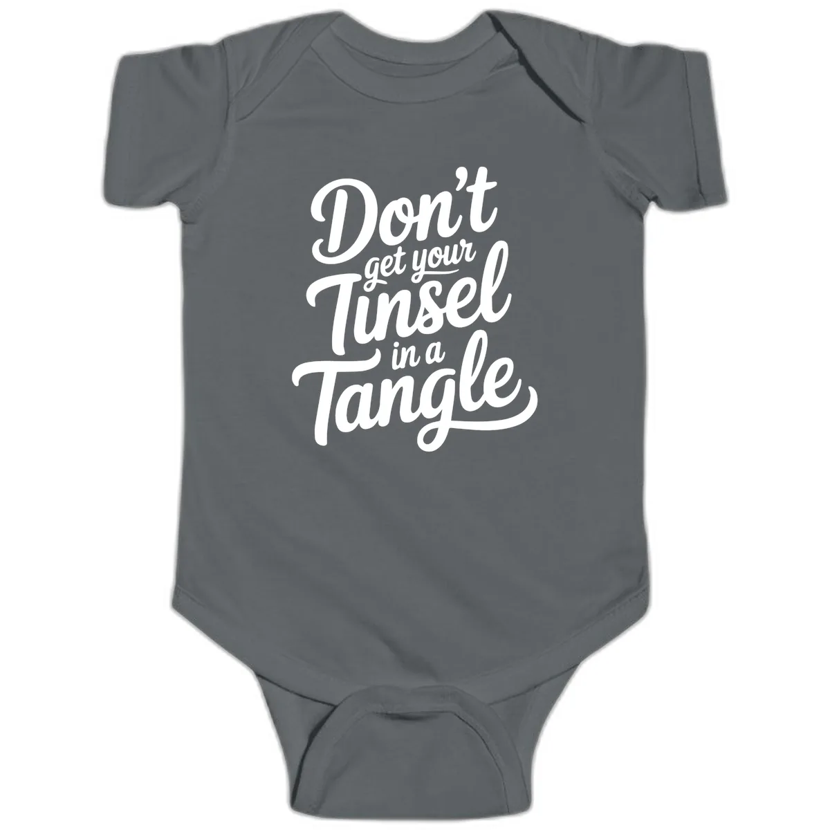 Don't Get Your Tinsel in a Tangle Baby Onesie in Charcoal