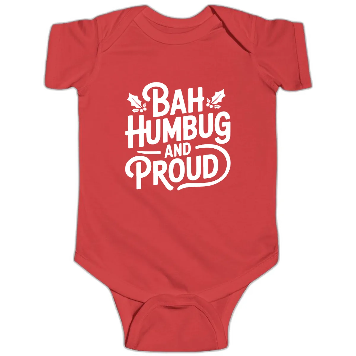 Bah Humbug And Proud Typography Baby Onesie in Red