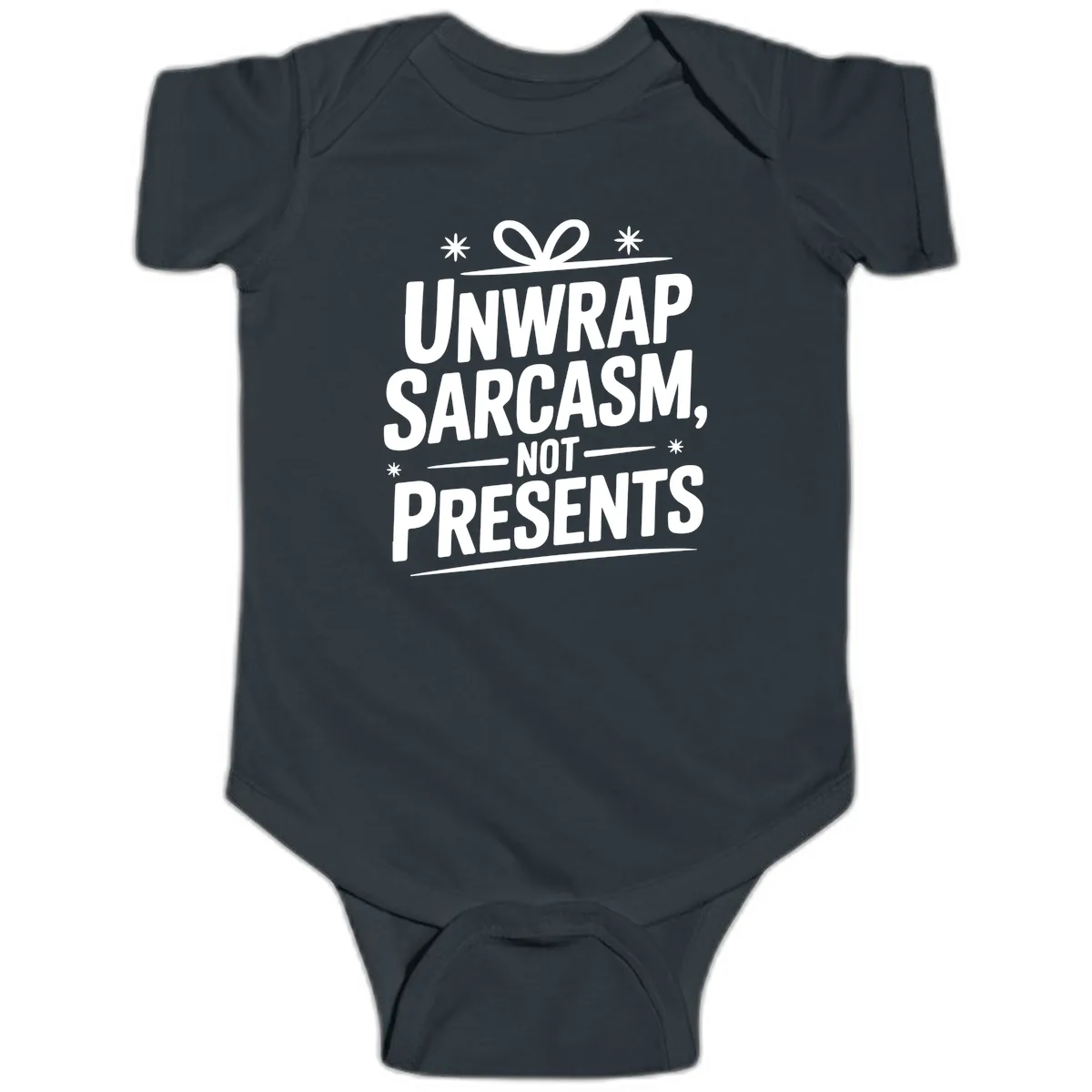 Unwrap Sarcasm Not Presents Baby Onesie in Black