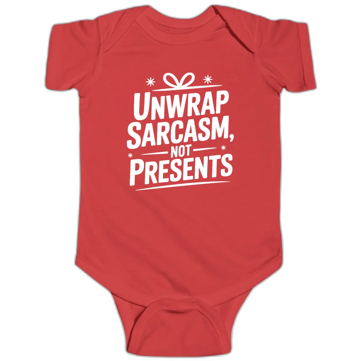Unwrap Sarcasm Not Presents Baby Onesie in Red