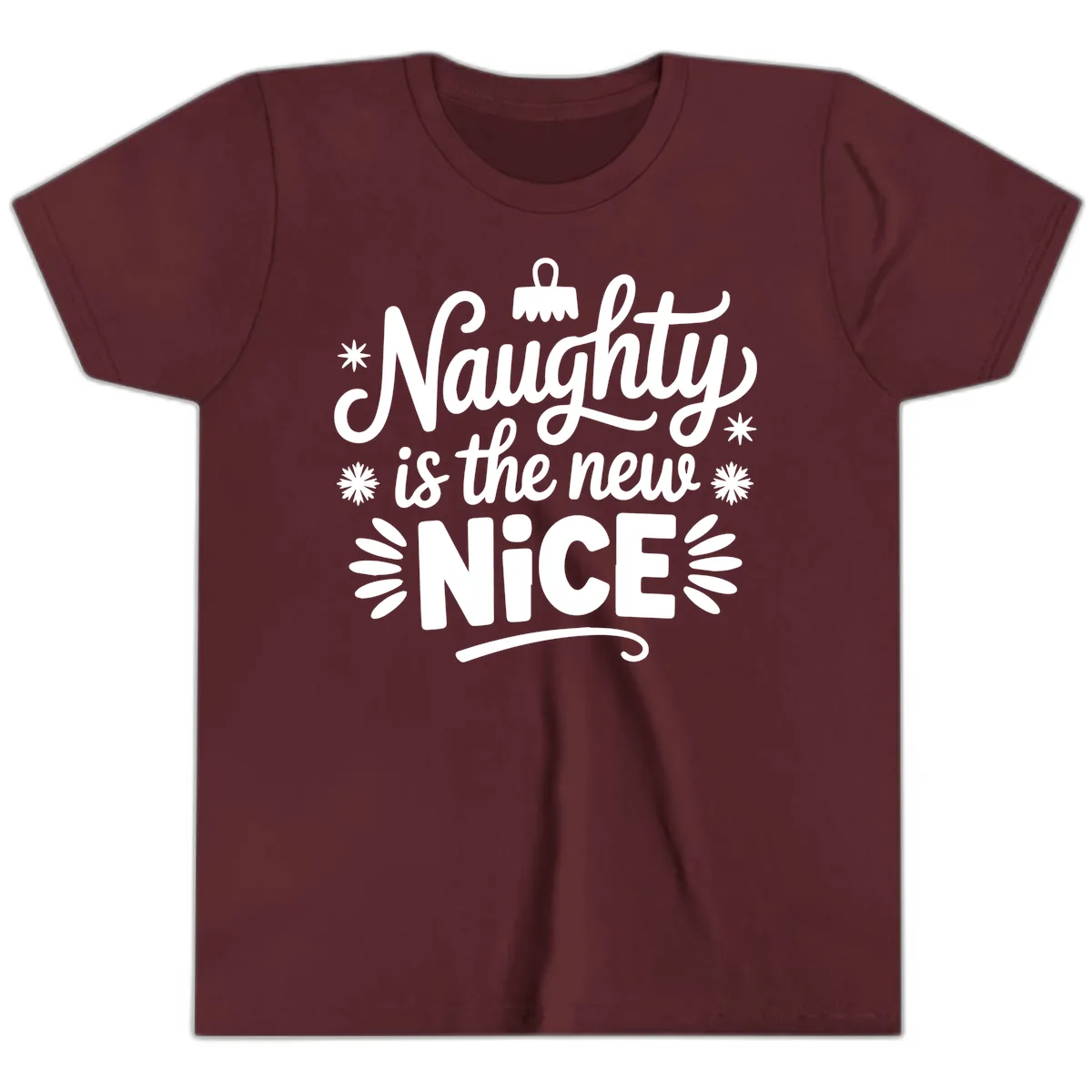 Naughty Is The New Nice Christmas Design Youth T-Shirt in Maroon