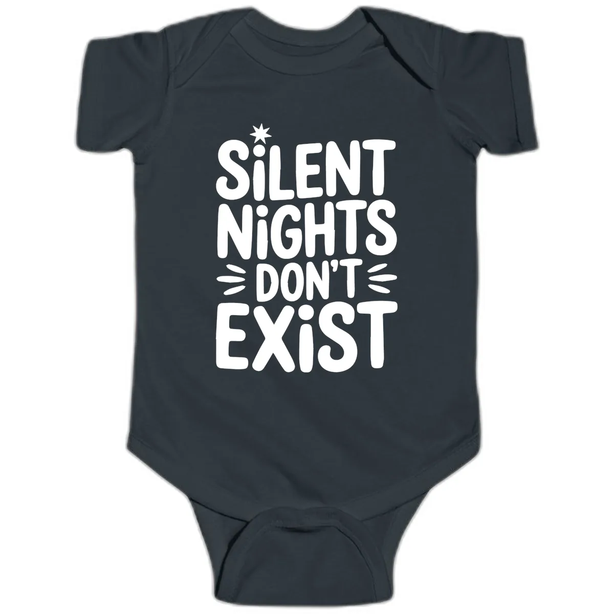 Silent Nights Don't Exist Typography Baby Onesie in Black