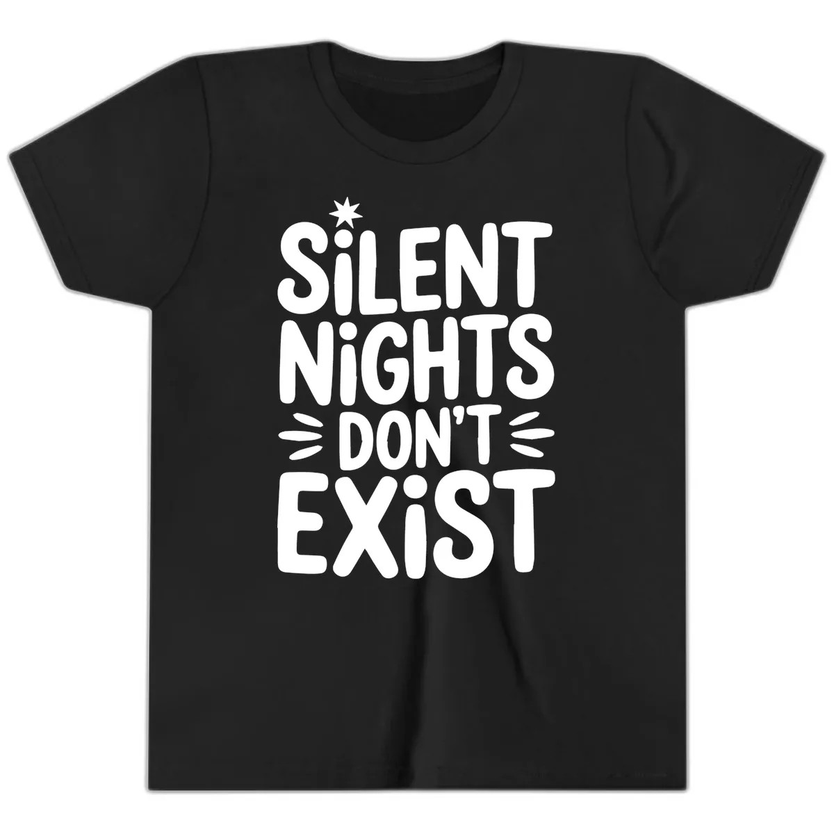 Silent Nights Don't Exist Typography Youth T-Shirt in Black