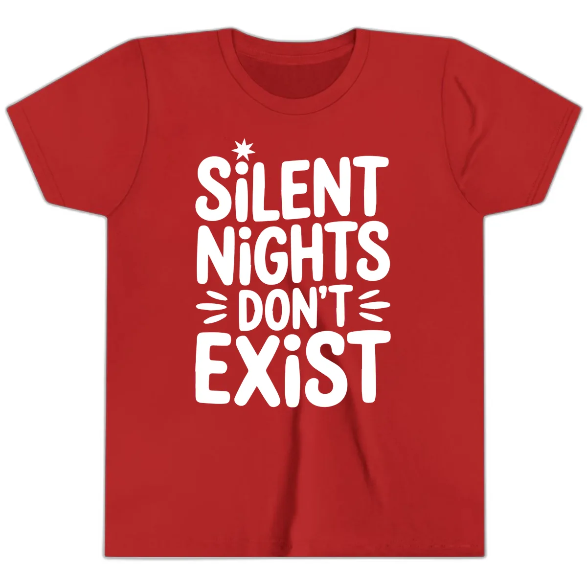 Silent Nights Don't Exist Typography Youth T-Shirt in Red