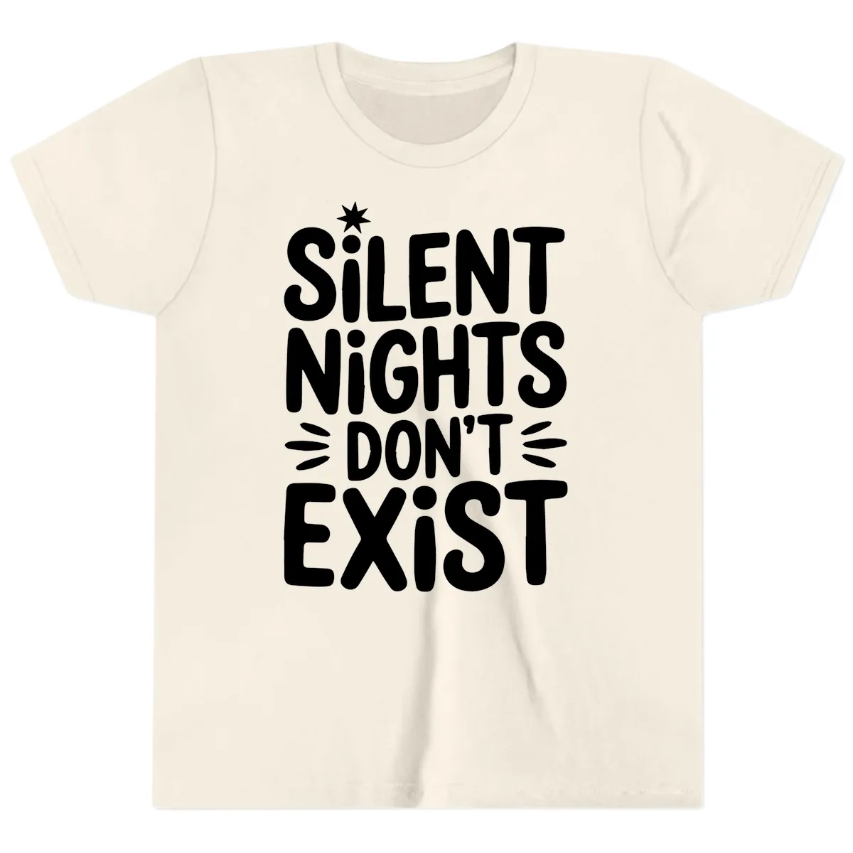 Silent Nights Don't Exist Typography Youth T-Shirt in Natural