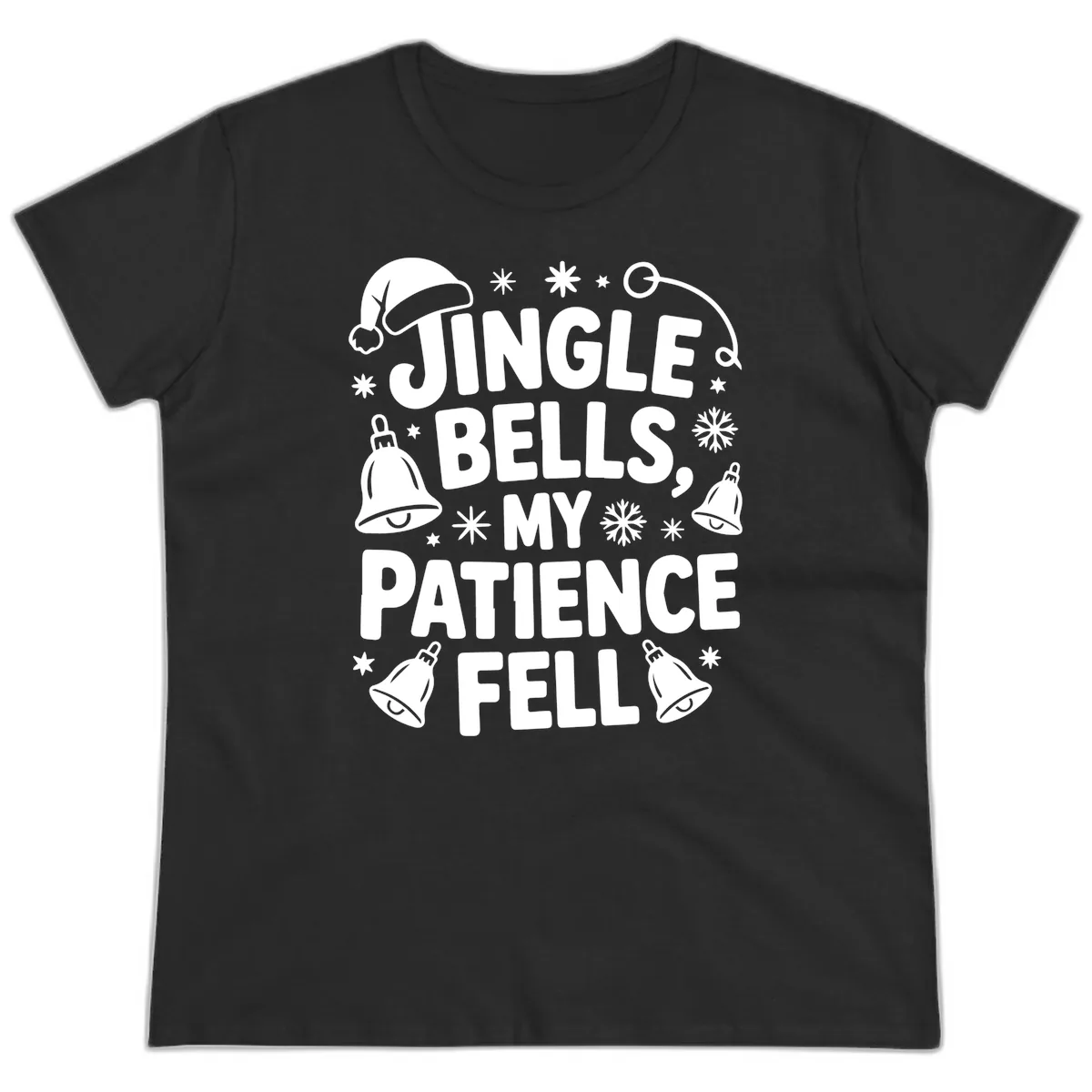 Jingle Bells My Patience Fell Ladies Tee in Black