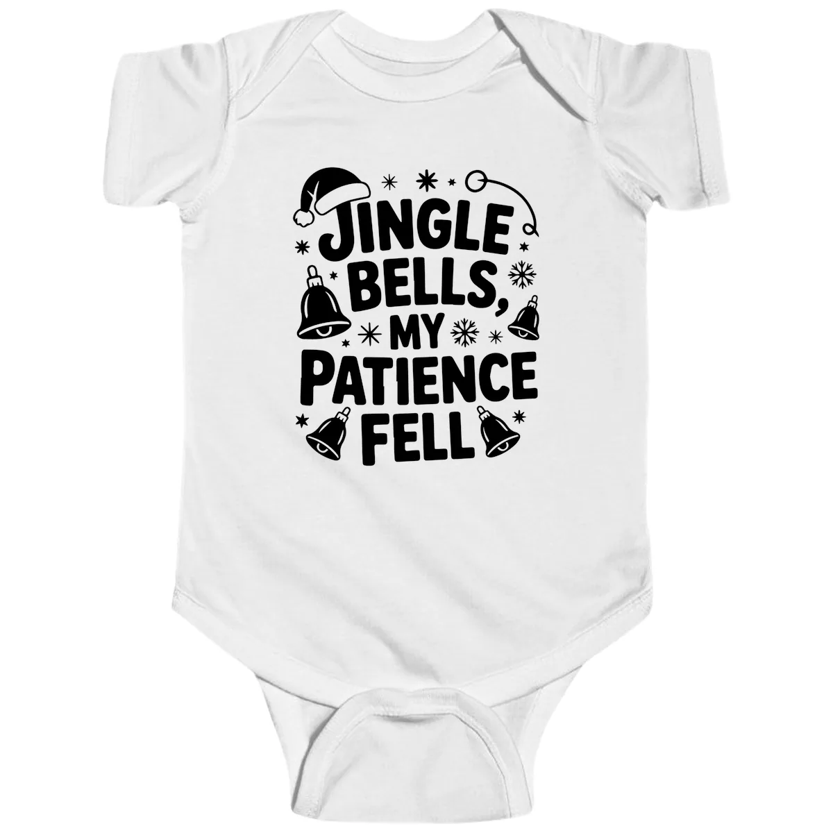 Jingle Bells My Patience Fell Baby Onesie in White
